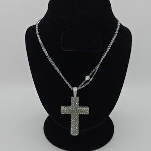 Silver Crystal-Encrusted Cross Necklace